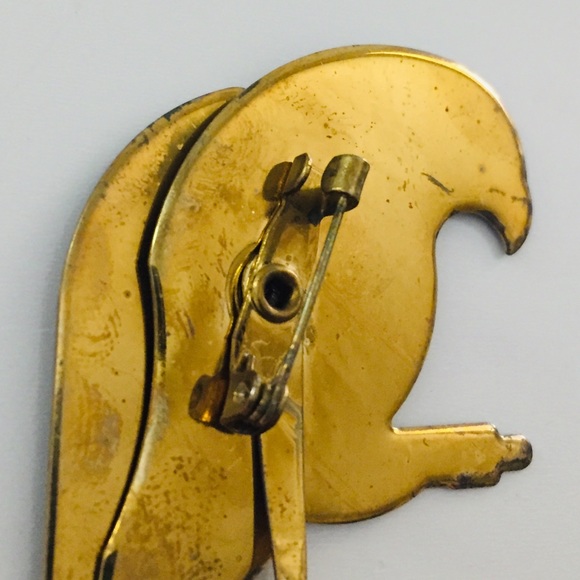 Vintage Parrot Brass Frame Pin Glitter Resin Feather Bird paradise Lapel Brooch - Picture 5 of 7